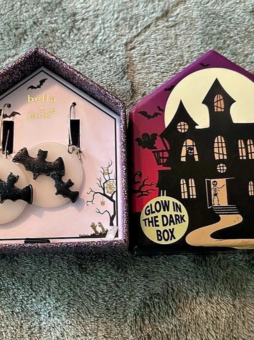 NWT-bella jack Glow in the Dark Bat Earrings Bat Earrings Black & White